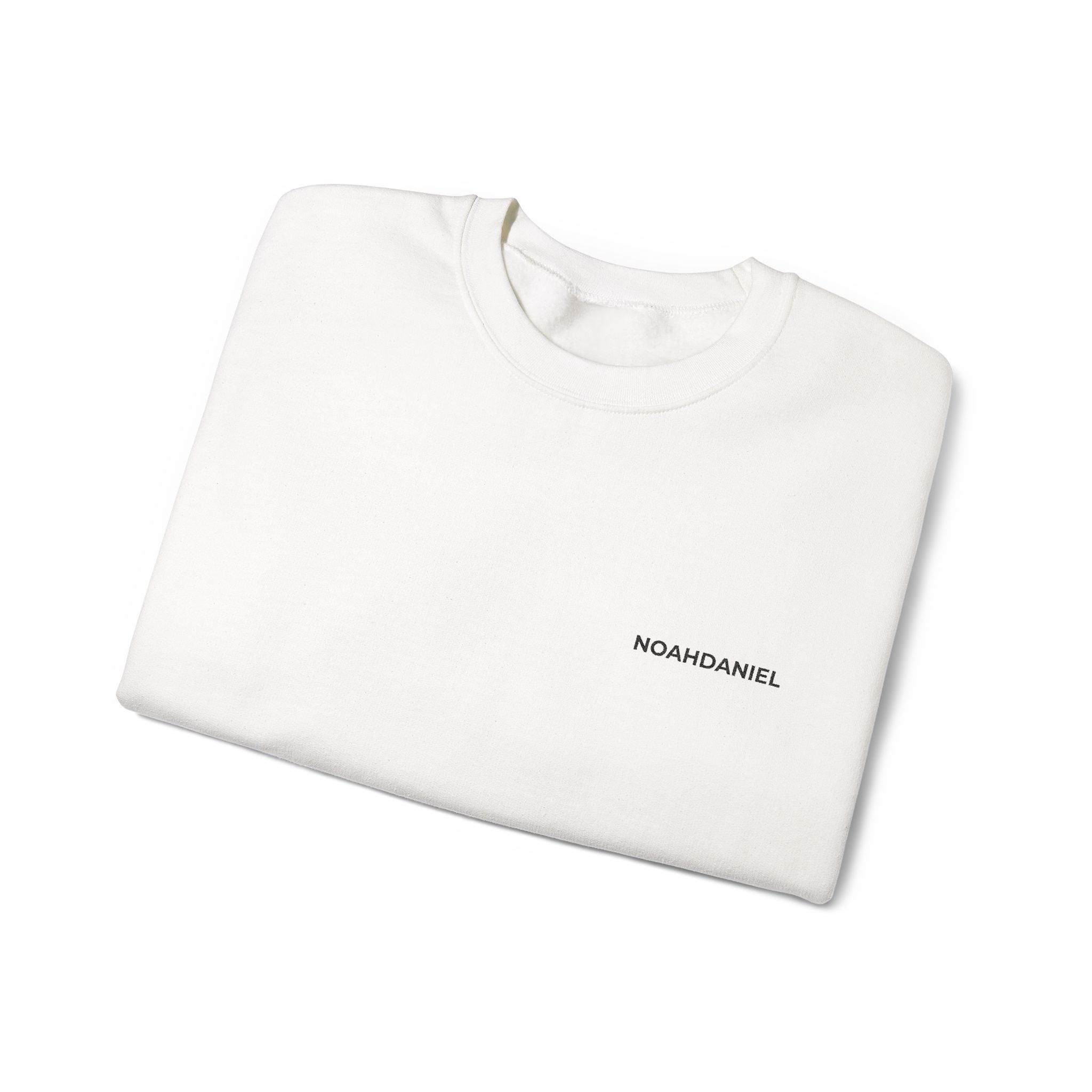 Minimalist White Crewneck Sweatshirt — Tiny 'NOTHINGHAPPENS.' Chest Print