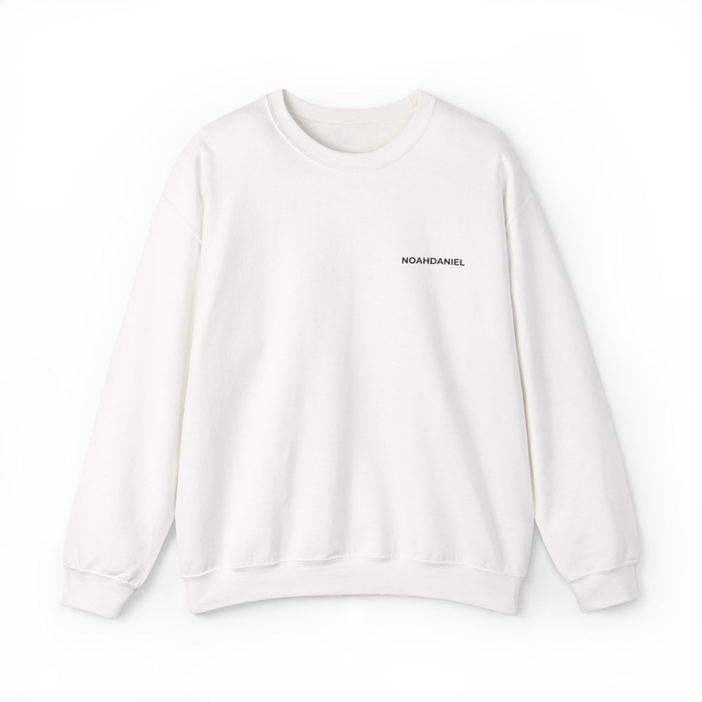 Minimalist White Crewneck Sweatshirt — Tiny 'NOTHINGHAPPENS.' Chest Print